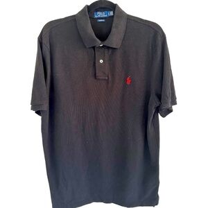 Ralph Lauren mesh classic polo. Black with red logo. Short sleeve.